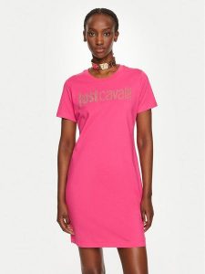 Just Cavalli Sukienka codzienna 76PAOE04 Różowy Regular Fit. Czerwone kombinezony Just Cavalli, xs, bez wzorów, z bawełny, bez kołnierzyka, bez ramiączek. Za 339,99 zł.