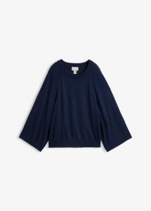 Cienki sweter, oversize. Niebieskie swetry klasyczne bonprix, bez kołnierzyka. Za 109,99 zł.