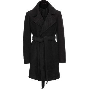 Płaszcz wełniany z wykładanym kołnierzem bonprix czarny. Płaszcze marki bonprix. Za 219,99 zł.