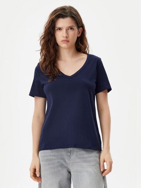 Gap T-Shirt 740140-06 Granatowy Regular Fit. Niebieskie t-shirty GAP, xs, bez wzorów, z bawełny, bez kołnierzyka, bez ramiączek. Za 69,99 zł.