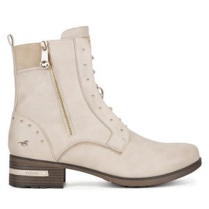 Trzewiki Mustang. Białe botki Mustang, bez wzorów, bez obcasa, na słupku, bez zapięcia. Za 369,99 zł.