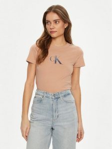 Calvin Klein Jeans T-Shirt Gradient J20J224982 Koralowy Slim Fit. Pomarańczowe t-shirty Calvin Klein Jeans, l, bez wzorów, z bawełny, bez kołnierzyka, bez ramiączek. Za 99,99 zł.