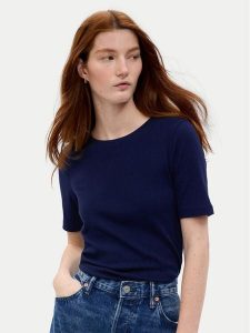 Gap T-Shirt 540635-02 Granatowy Slim Fit. Niebieskie t-shirty GAP, xxs, bez wzorów, z bawełny, bez kołnierzyka, bez ramiączek. Za 99,99 zł.