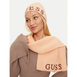 Zestaw Szalik i Czapka Guess. Czerwone szaliki Guess, na zimę, z aplikacjami. Za 369,99 zł.