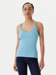 Morgan Top 251-DIDONI Turkusowy Slim Fit. Niebieskie topy Morgan, xs, bez wzorów, z wiskozy, bez kołnierzyka, bez ramiączek. Za 99,99 zł.