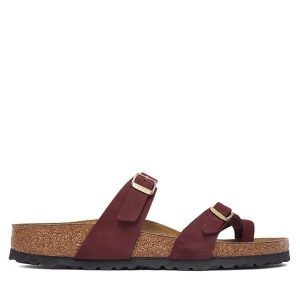 Japonki Birkenstock. Czerwone klapki Birkenstock, bez wzorów, bez obcasa. Za 494,99 zł.