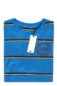 LEE T SHIRT DAMSKI STRIPE TEE CITY BLUE L42JJC32 112109373. Niebieskie t-shirty Lee, l, bez wzorów, bez kołnierzyka, bez ramiączek. W wyprzedaży za 39,99 zł.