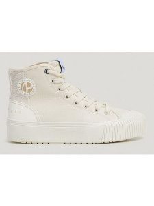 Pepe Jeans FOOTWEAR Sneakersy "Samoi" w kolorze kremowym rozmiar: 40. Brązowe trampki Pepe Jeans FOOTWEAR, bez wzorów, z jeansu, za kostkę, bez zapięcia. Za 153,71 zł.