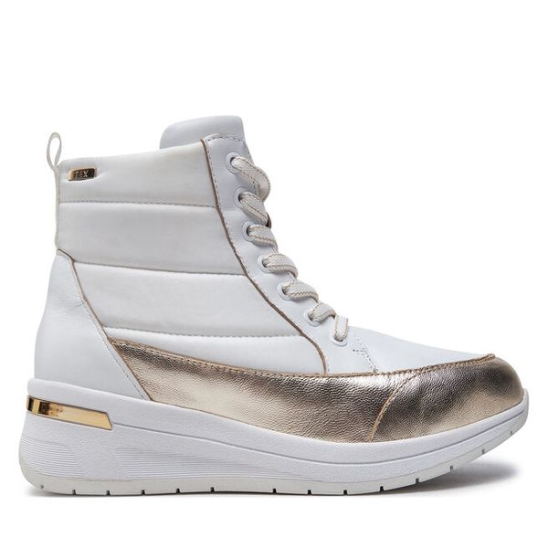 Trzewiki Caprice. Białe botki Caprice, bez wzorów, bez obcasa, na koturnie, bez zapięcia. Za 469,99 zł.