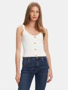 Guess Top W5YR10 Z0130 Biały Regular Fit. Białe topy Guess, xs, z aplikacjami, z syntetyku, bez kołnierzyka, bez ramiączek. Za 199,99 zł.