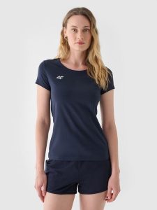 4F T-shirt slim gładki damski - granatowy S. Niebieskie t-shirty 4f, s, bez wzorów, z bawełny, bez kołnierzyka, bez ramiączek. W wyprzedaży za 29,99 zł.