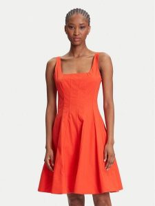 STAUD Sukienka codzienna Mini Wells R25S2249PO Pomarańczowy Slim Fit. Brązowe sukienki STAUD, na co dzień, s, bez wzorów, z bawełny, bez kołnierzyka, bez ramiączek, mini, proste. Za 689,99 zł.