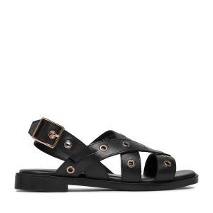 Sandały Lasocki. Czarne sandały Lasocki, bez wzorów, bez obcasa, na płaskiej podeszwie, bez zapięcia. Za 169,99 zł.