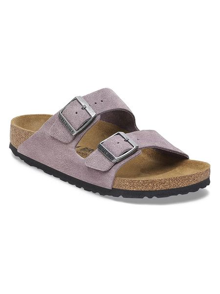 Birkenstock Skórzane klapki "Arizona" w kolorze fioletowym rozmiar: 40. Różowe klapki Birkenstock, bez wzorów, ze skóry, z otwartym noskiem, bez obcasa. Za 437,17 zł.