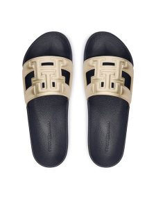 Tommy Hilfiger Klapki Th Pool Slide FW0FW09613 Złoty. Żółte klapki TOMMY HILFIGER, bez wzorów, ze skóry, bez obcasa. Za 189,99 zł.