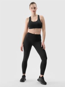 4F Legginsy treningowe z materiału z recyklingu damskie - czarne XS. Czarne legginsy 4f, bez wzorów, z dzianiny, z podwyższonym stanem. W wyprzedaży za 59,99 zł.