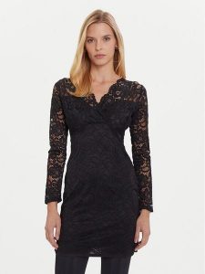 Morgan Sukienka koktajlowa 252-RENEE Czarny Slim Fit. Czarne kombinezony Morgan, bez wzorów, z syntetyku, wizytowe, bez kołnierzyka, bez ramiączek. Za 359,99 zł.