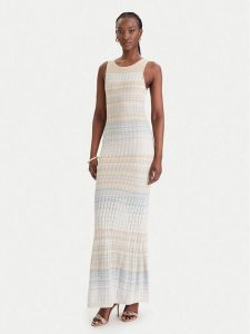 Guess Sukienka dzianinowa W6GKAT Z0936 Beżowy Regular Fit. Brązowe sukienki Guess, l, z aplikacjami, z dzianiny, bez kołnierzyka, bez ramiączek. Za 675,99 zł.