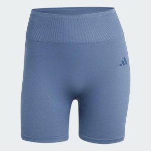 Legginsy Workout Essentials 4 inch. Niebieskie legginsy ADIDAS, bez wzorów, z dzianiny, krótkie. Za 129,00 zł.