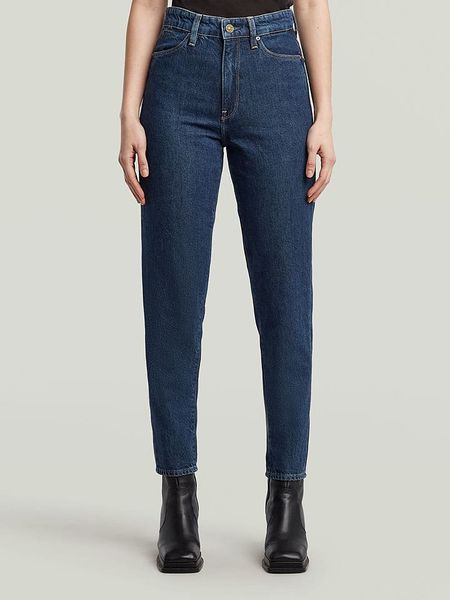 G-Star Dżinsy "Janeh" - Mom fit - w kolorze granatowym rozmiar: W30/L32. Niebieskie jeansy G-Star, z aplikacjami, z podwyższonym stanem. Za 241,56 zł.