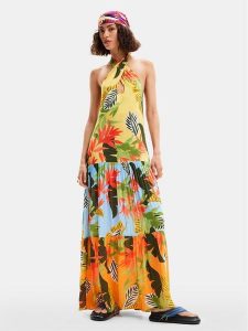 Desigual Sukienka letnia Tropi 24SWMW08 Kolorowy Loose Fit. Kombinezony Desigual, na lato, m, bez wzorów, z wiskozy, bez kołnierzyka, bez ramiączek. Za 299,99 zł.
