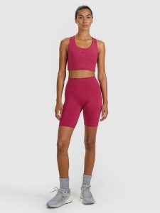 4F Legginsy kolarki treningowe damskie - czerwone M. Czerwone legginsy 4f, bez wzorów, z dzianiny, z podwyższonym stanem, krótkie. Za 99,99 zł.