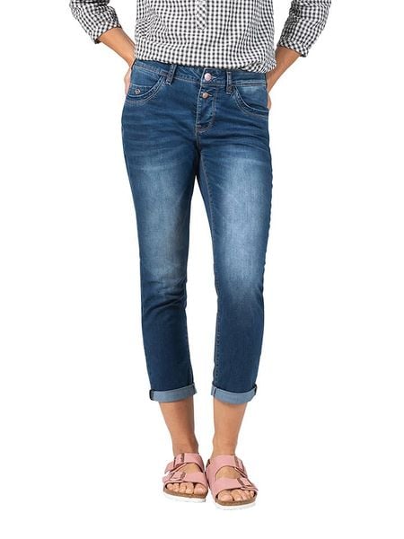 Timezone Rybaczki dżinsowe "Nali" - Regular fit - w kolorze niebieskim rozmiar: W24. Niebieskie jeansy Timezone, z aplikacjami. Za 113,36 zł.