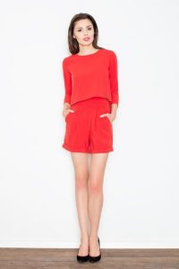Czerwony Stylowy i Modny Kombinezon na Lato. Czerwone kombinezony Figl, na lato, l, bez wzorów, z elastanu, eleganckie, bez kołnierzyka, bez ramiączek. Za 259,00 zł.