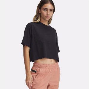 Under Armour UA Rival Krótki Top Damski Noir. Czarne topy Under Armour, m, bez wzorów, z bawełny, klasyczne, bez kołnierzyka, bez ramiączek. Za 155,90 zł.
