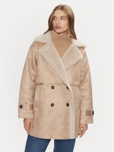 ONLY Kożuch Ylva 15322402 Beżowy Regular Fit. Brązowe płaszcze ONLY, xl, bez wzorów, ze skóry, bez kaptura. Za 399,99 zł.