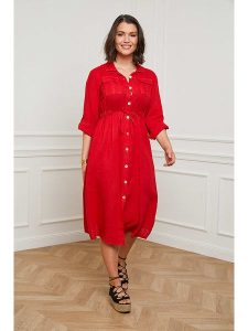 Curvy Lady Lniana sukienka w kolorze czerwonym rozmiar: 44/46. Czerwone sukienki Curvy Lady, na co dzień, bez wzorów, ze lnu, klasyczne, bez kołnierzyka, bez ramiączek, midi, proste. Za 153,34 zł.