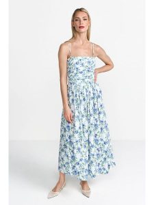 Rich & Royal Sukienka w kolorze biało-błękitnym rozmiar: 38. Białe sukienki Rich & Royal, bez wzorów, bez kołnierzyka, bez ramiączek, maxi. Za 332,52 zł.