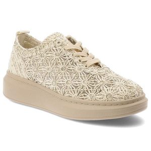 Półbuty damskie Artiker, cholewka ze skóry naturalnej ażurowa struktura kwiatowy wzór sznurowany fason, beżowe, 58C0529. Brązowe półbuty ARTIKER, w ażurowe wzory, ze skóry, bez obcasa, bez zapięcia. Za 239,00 zł.