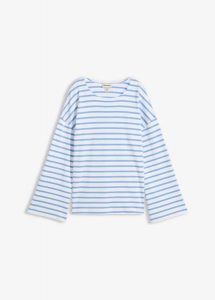 T-shirt z długim rękawem, z bawełny organicznej. Niebieskie t-shirty bonprix, bez wzorów, z bawełny, bez kołnierzyka, bez ramiączek. Za 109,99 zł.