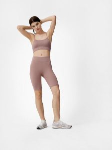 4F Legginsy kolarki treningowe z dodatkiem materiałów z recyklingu damskie XS. Brązowe legginsy 4f, bez wzorów, z dzianiny, z podwyższonym stanem. Za 129,99 zł.