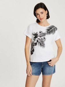 Cross Jeans Koszulka w kolorze białym rozmiar: XL. Białe bluzki Cross Jeans, xl, bez wzorów, z bawełny, bez kołnierzyka, bez ramiączek. Za 57,06 zł.