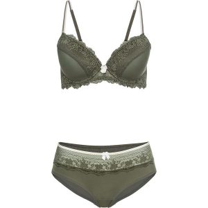 Biustonosz usztywniany + figi "panty" (2 części) bonprix ciemnooliwkowy. Figi marki bonprix. Za 74,99 zł.