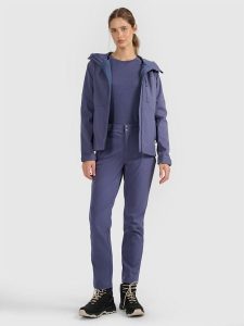 4F Spodnie trekkingowe softshell membrana 10000 damskie - granatowe XL. Niebieskie spodnie z wysokim stanem 4f, bez wzorów, z materiału, z podwyższonym stanem. Za 299,99 zł.