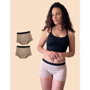 Zestaw 2 wysoce chłonnych spodenek menstruacyjnych Marie. Brązowe komplety bielizny Anaissa, bez wzorów, z poliamidu. W wyprzedaży za 250,00 zł.