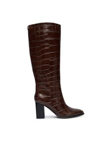 Guess Kozaki FLFPER LEP11 Brązowy. Brązowe kozaki Guess, z aplikacjami, ze skóry, bez obcasa, na słupku, bez zapięcia. Za 799,99 zł.