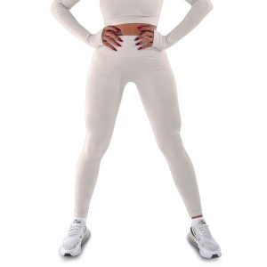 Techniczne legginsy z efektem push-up i idealną sylwetką. Białe legginsy R-EVENGE, bez wzorów, z elastanu. Za 195,88 zł.