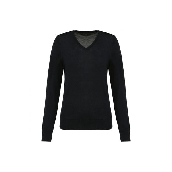 Damski sweter z merynosów z dekoltem v-neck Kariban Premium. Czarne swetry klasyczne KARIBAN, na zimę, z wełny, bez kołnierzyka. W wyprzedaży za 268,00 zł.