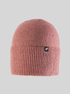 4F Czapka zimowa damska - koralowa Uniwersalny. Pomarańczowe czapki 4f, z aplikacjami, z dzianiny, klasyczne. Za 49,99 zł.