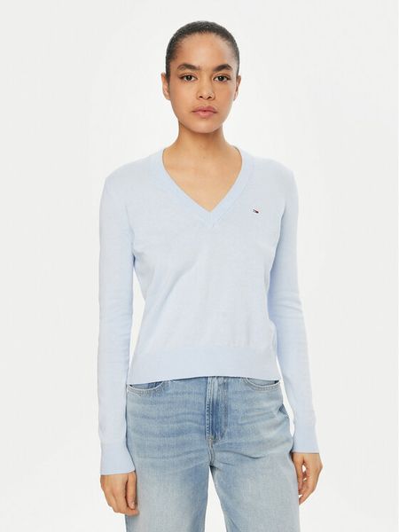 Tommy Jeans Sweter Essential DW0DW19888 Błękitny Regular Fit. Niebieskie swetry klasyczne Tommy Jeans, xxs, z bawełny, bez kołnierzyka. Za 219,99 zł.