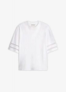 T-shirt z czystej bawełny organicznej. Białe t-shirty bonprix, z aplikacjami, z bawełny, bez kołnierzyka, bez ramiączek. Za 74,99 zł.