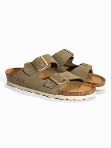 BACKSUN Skórzane klapki "Bali" w kolorze khaki rozmiar: 39. Brązowe klapki Backsun, bez wzorów, z otwartym noskiem, bez obcasa. Za 201,55 zł.
