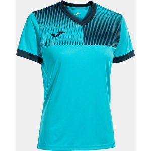 Damska koszulka Joma Eco Supernova Fluor Turq-Navy S. Niebieskie bluzki JOMA, s, bez wzorów, z poliesteru, sportowe, bez kołnierzyka, bez ramiączek. Za 176,99 zł.