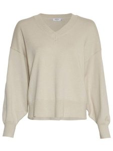 MOSS COPENHAGEN Sweter "Hanalise Rachelle" w kolorze beżowym rozmiar: M/L. Brązowe swetry oversize Moss Copenhagen, l, bez wzorów, z wiskozy, bez ramiączek. Za 136,13 zł.