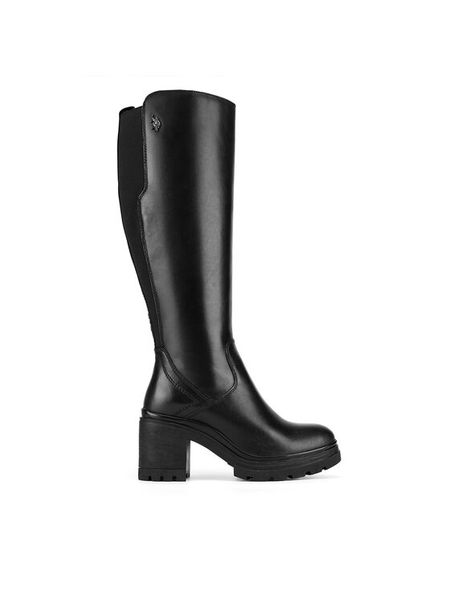 U.S. Polo Assn. Kozaki ELLA001W/DLE1 Czarny. Czarne kozaki U.S. Polo Assn., bez wzorów, ze skóry, bez obcasa, na słupku, bez zapięcia. Za 599,99 zł.