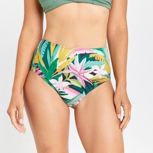 Dół kostiumu kąpielowego surfingowego damski Olaian Romi Tropical. Bikini OLAIAN, bez wzorów, z elastanu. W wyprzedaży za 39,99 zł.